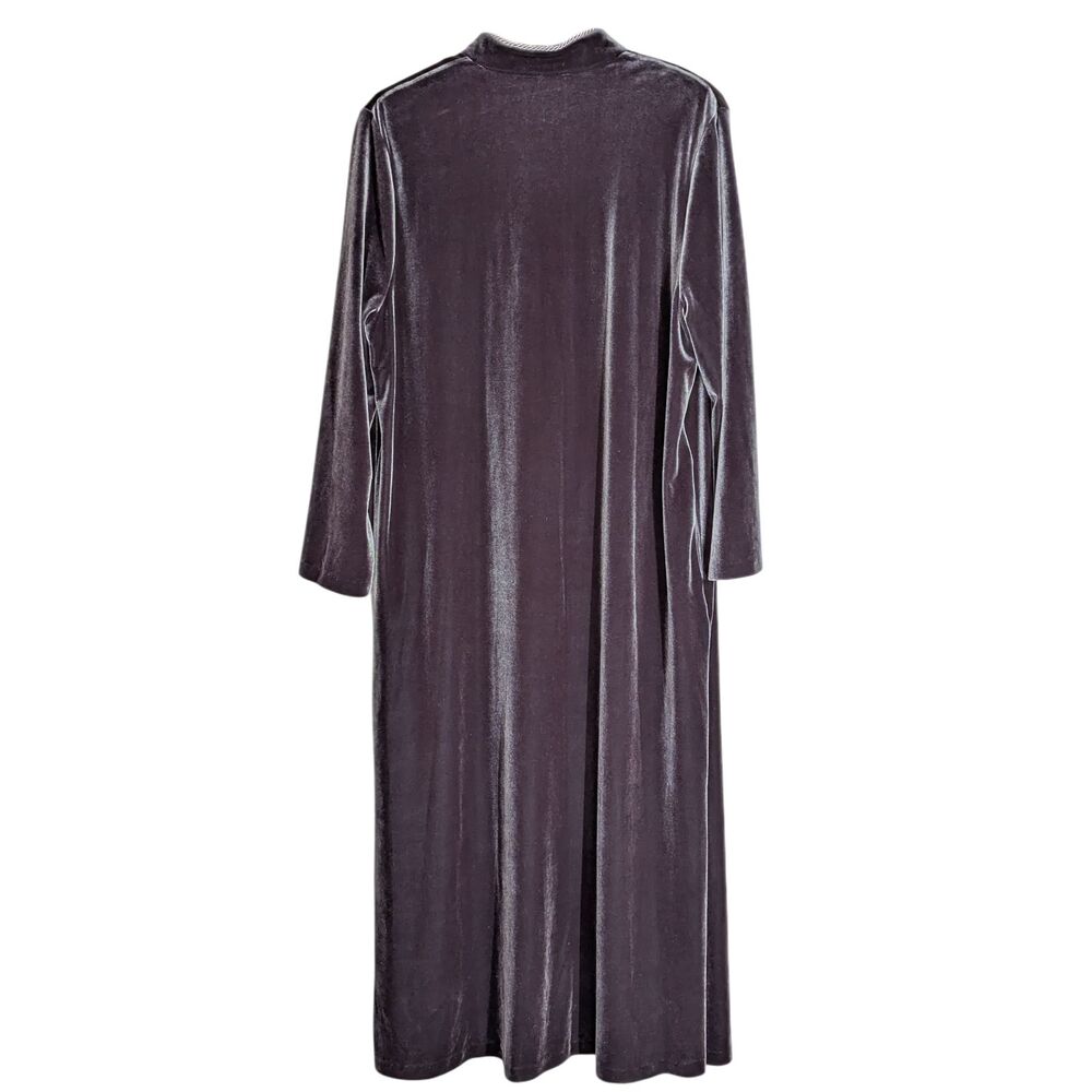 Diamond Tea Vintage Black Velvet Zip Front Robe Sz M Dressing Gown Glam Regency - Picture 2 of 9
